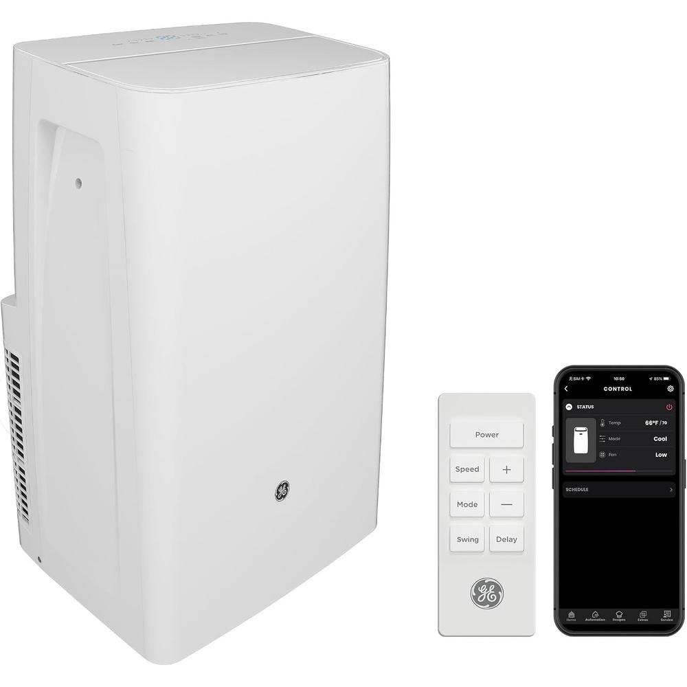 image:imageGE 6000 BTU DOE Portable Air Conditioner for Small Rooms up to 250 sq ft Compact 3in1 AC Unit  Dehumidifier  Fan Auto Evaporation Remote EasyRoll Casters Window Kit Included White7 000 BTU  WIFI