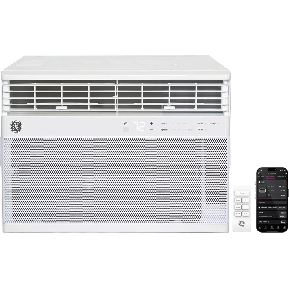 image:imageGE 8000 BTU Smart Window Air Conditioner Quiet amp Energy Efficient Bedroom AC 350 Sq Ft WiFi AlexaGoogle EZ Install Kit White