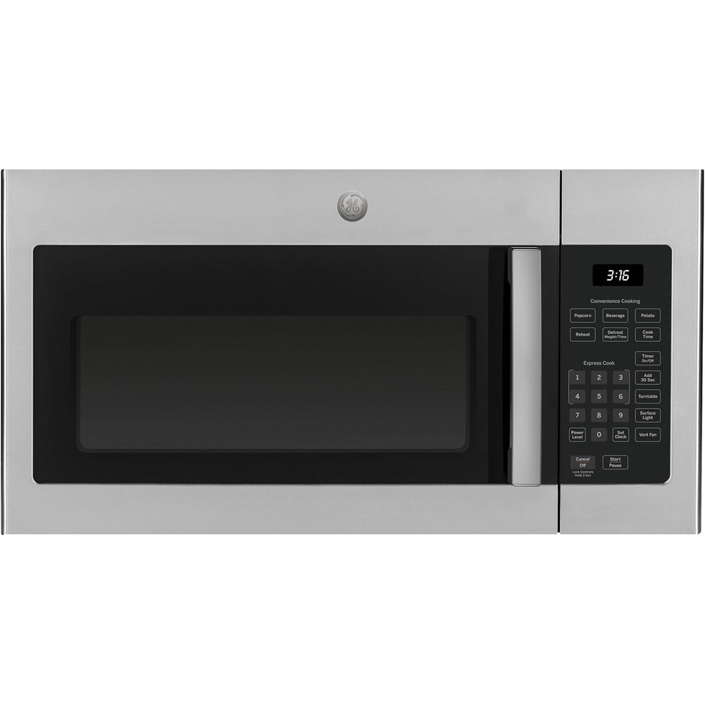 image:imageGE 30 OvertheRange Microwave 16 Cu Ft 1000 Watts 300 CFM Hood Vent LED Lighting Auto Defrost Easy Mount Install Stainless Steel JVM3160RFSSStainless Steel