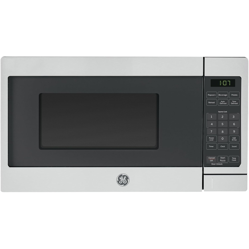 image:imageGE Countertop Microwave 700 Watt 07 Cu Ft Stainless Steel GCHK07N1WSS  4 Convenience Cook Settings OneTouch Controls Child Lock Technology Glass Turntable for Kitchen Dorm Office ApartmentStainless Steel