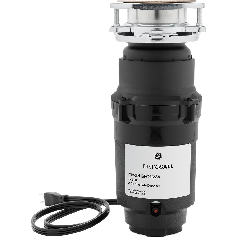 image:imageGE Disposall Continuous Feed 1 HP Motor Garbage Disposer Good for Grinding Cooked Meat Beans amp Seeds Universal 3 Bolt Install amp Power Cord Included Recommended Families of 4 or More GFC1065W  Continuous Feed Jam Resistant Technology Quiet Motor Easy Install AntiClog Drain Boost 10Year Limited Warranty12 HP Corded Universal 3 Bolt