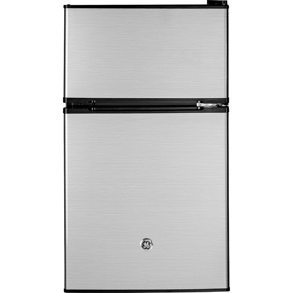 image:imageGE DoubleDoor Mini Fridge Freestanding Compact Refrigerator with Freezer 31 Cu Ft Black GDE03GGKBBClean Steel