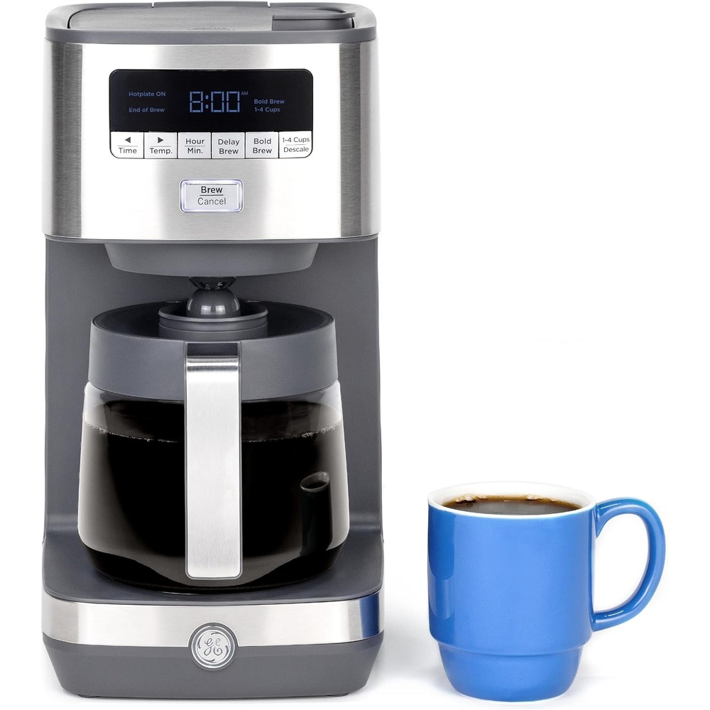 image:imageGE Drip Coffee Maker With Timer  10Cup Thermal Carafe Coffee Pot Keeps Coffee Warm for 2 Hours  Adjustable Brew Strength  Wide Shower Head for Maximum Flavor  Kitchen Essentials  Stainless Steel  24hour programmable auto brew adjustable strength 14 cup setting midbrew pour single serve into travel mugsGlass Carafe