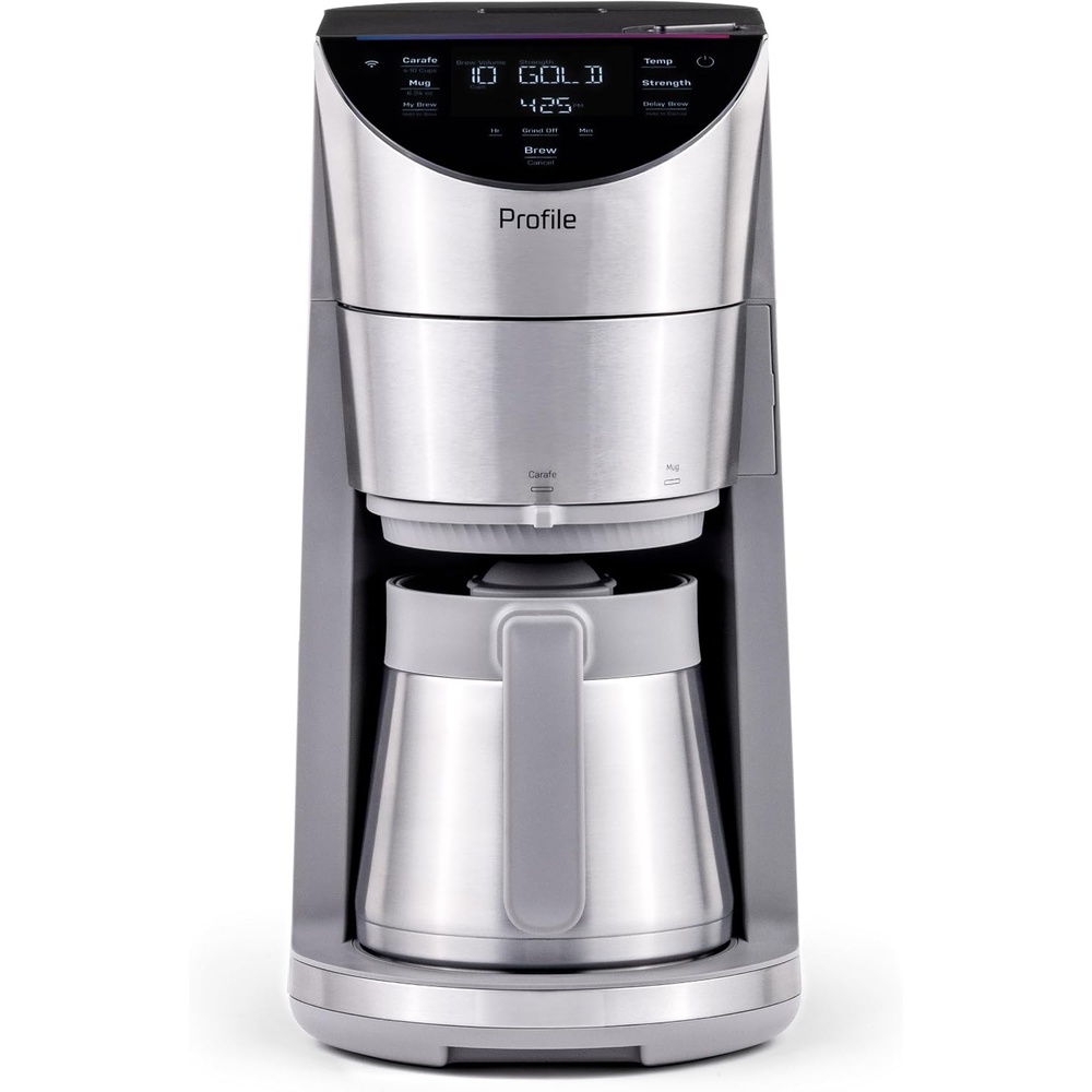 image:imageGE Profile Smart Grind amp Brew Coffee Maker wPodless Single Serve 90oz Water Reservoir 10 Cup Thermal Carafe Voice Control Adjustable Burr Grinder SCA Certified BaristaQuality Stainless Steel