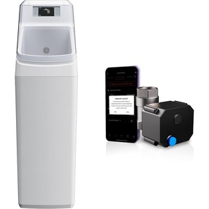 Bundle of GE Smart Water Softener + GE Remote Water Shutoff Valve, 35,000 Grain, Reduce Hard Minerals to Whole House, Built-in WiFi with Water Flow Alerts, Leak Detection & Remote Water Shutoff(GXMD30W + RMVALVESFT)
