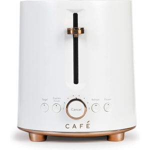 Café Express Finish 2-Slice Toaster | Extra-Wide Slots, Extra Lift for Waffles, Pastries, Texas Toast & More | 4 Pre-Set Functions, 8 Shade Options | Countertop Kitchen Essentials | Stainless Steel(Matte White)