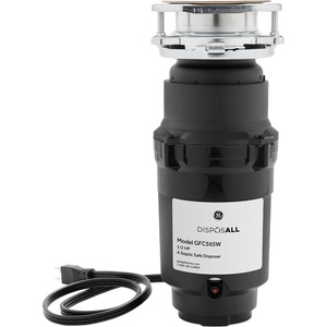 GE Disposall Continuous Feed 1 HP Motor Garbage Disposer, Good for Grinding: Cooked Meat, Beans, & Seeds, Universal 3 Bolt Install & Power Cord Included, Recommended Families of 4 or More, GFC1065W | Continuous Feed, Jam Resistant Technology, Quiet Motor, Easy Install, Anti-Clog Drain Boost, 10-Year Limited Warranty(1/2 HP Corded Universal 3 Bolt)