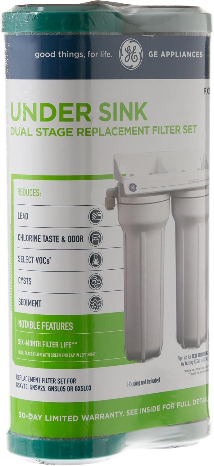 image:imageGE FXSVC Under Sink Water Filter Replacement for Water Filtration System TwiceFiltered Water Reduces Sediment amp Other Impurities from Water Replace Every 6 Months 2 Filters2 Count Pack of 3