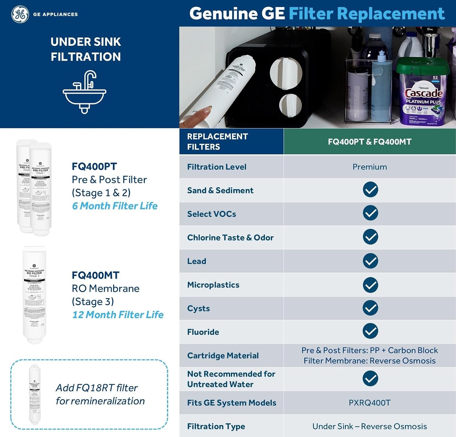image:imageGE Profile Reverse Osmosis Under Sink Membrane Replacement Filter Fits PXRQ400T Filtration System Reduces Lead Chlorine amp More Replace Every 12 Months FQ400MTFQ400PT
