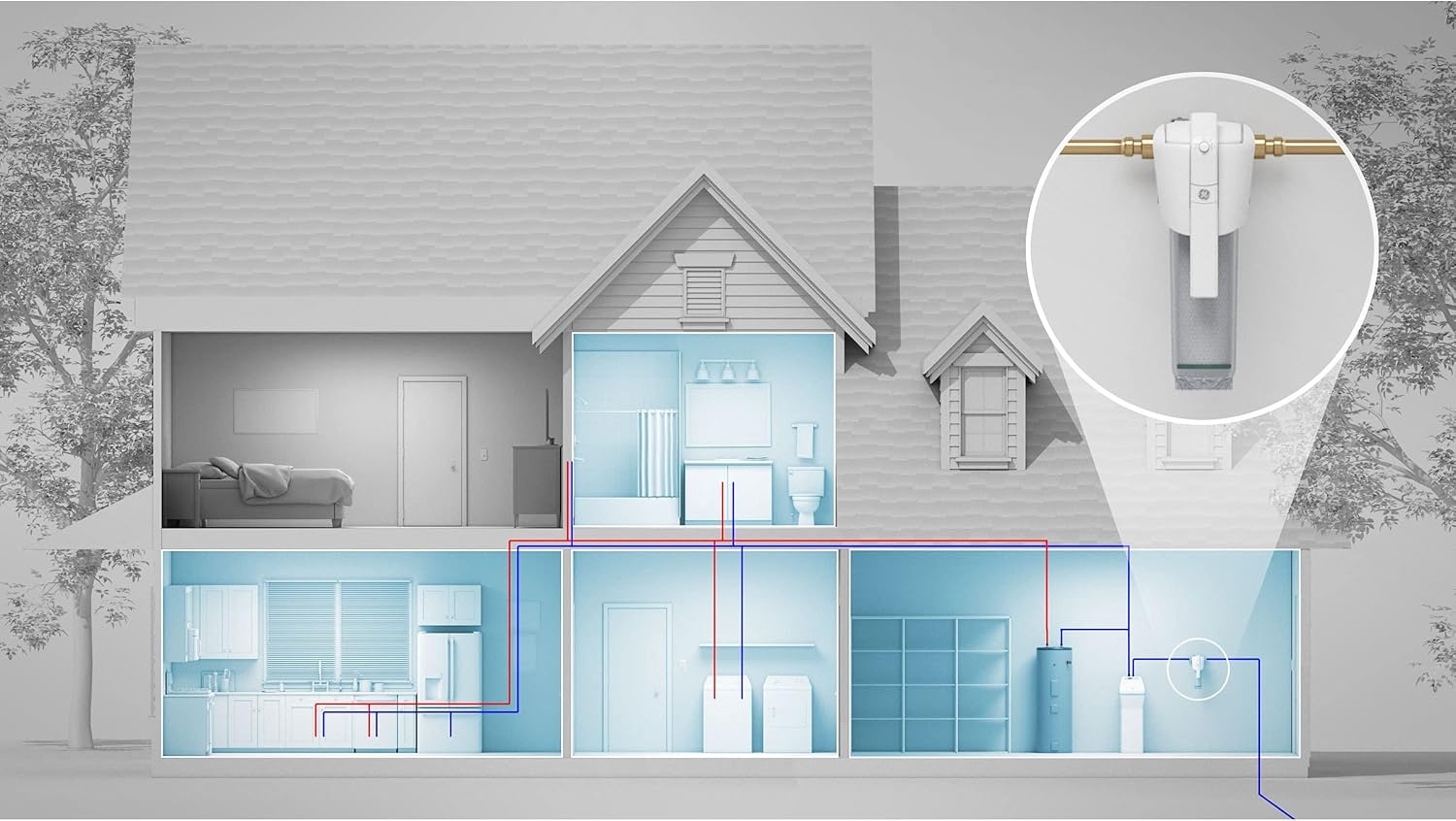 image:imageGE Smart Whole House Leak Detection Water Filtration System  Reduces Sediment Rust amp More  Install Kit Included  Filter Not Included  Replace Filter FTHPM FTHTM FTHLM Every 3 Months  GXWH70M