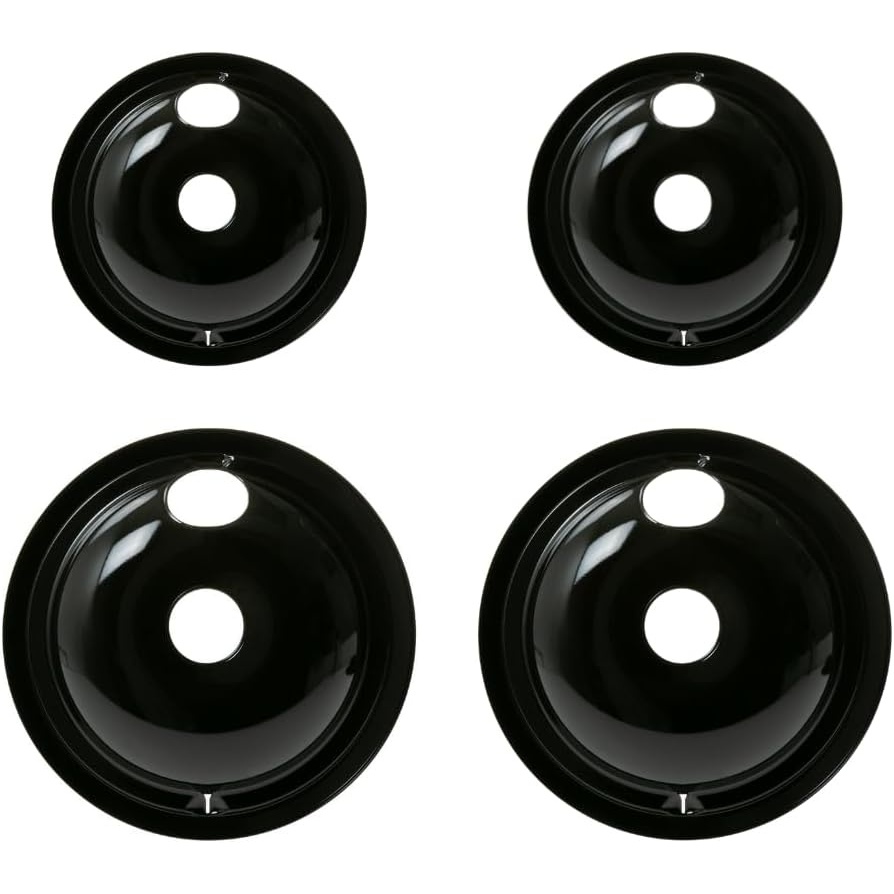 image:imageGE Appliances Stove Drip Pans  Genuine Appliances Manufactured OEM Part  Electric Stove Burner Drip Pans  4 Piece Set 6 and 8 Drip Pan Kit  Porcelain Range Replacement Stove Burner Bowls6 in  8 in