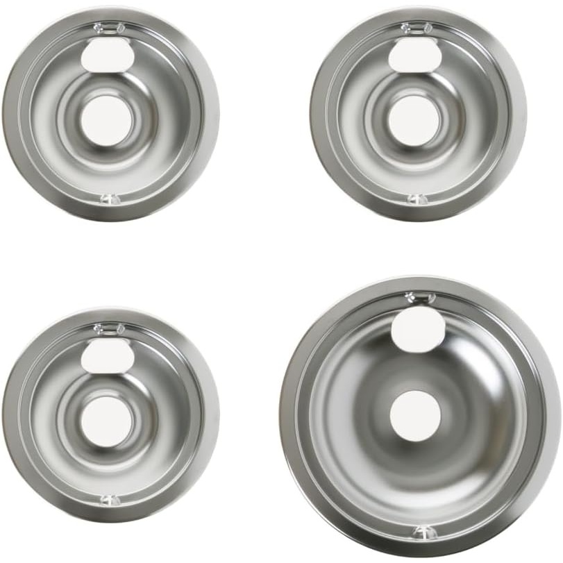 image:imageGE Stove Drip Pans  Electric Stove Burner Drip Pans  4 Piece Set 36 and 18 Drip Pan Kit  119204XZ Style B Chrome Range Replacement Stove Burner Bowls
