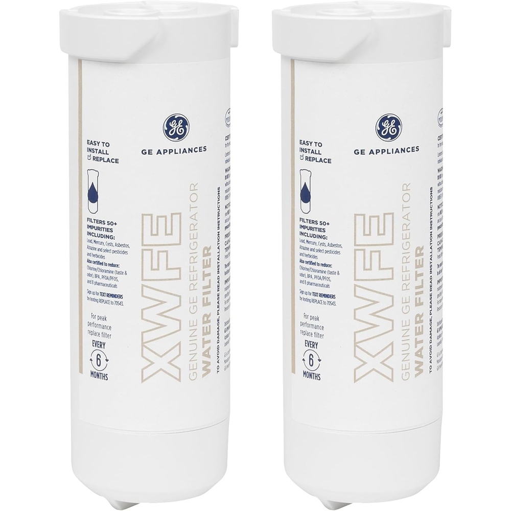 image:imageGE XWFE Refrigerator Water Filter Genuine Replacement Filter Certified to Reduce Lead Microplastics PFOAPFOS and 50 Other Impurities Compatible with GE Appliances Brands Pack of 2Pack of 2